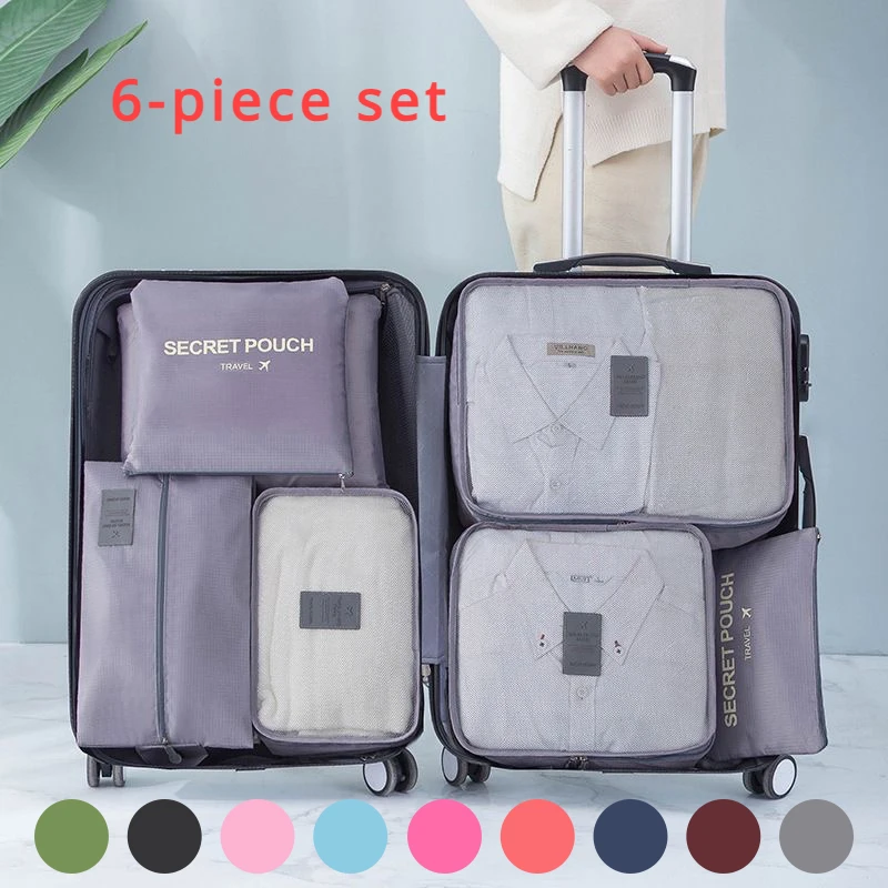 sac de rangement pliant  pour voyage avec fermeture éclair 6pcs